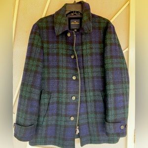 Brooks brothers Harris tweed wool plaid walking coat blue green and black size m